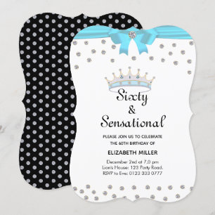 Chic Glitter Diamond Crown Sixty & Sensational Invitation