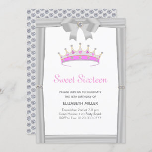 Chic Glitter Diamond Crown Sweet Sixteen Invitation