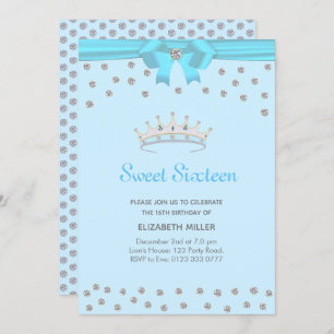 Chic Glitter Diamond Sweet Sixteen on Light Blue Invitation