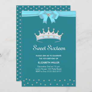 Chic Glitter Diamond Sweet Sixteen on Teal Invitat Invitation