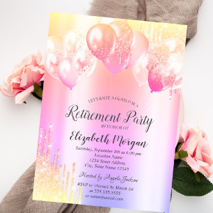 Chic Glitter Drip Balloons Ombre Retirement Invitation