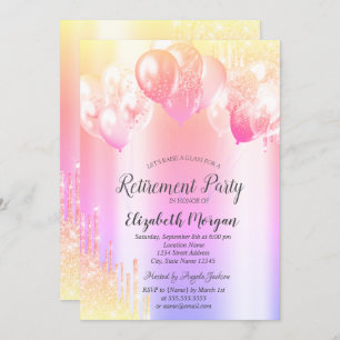 Chic Glitter Drip Balloons Ombre Retirement  Invitation