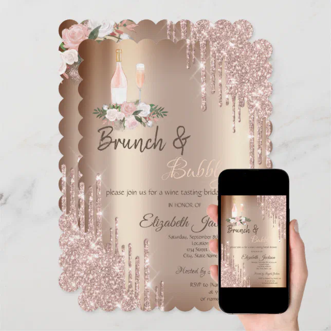 Chic Glitter Drips Brunch And Bubbly Bridal Shower Invitation Zazzle 4179