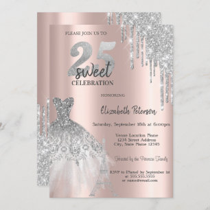 Chic Glitter Drips, Eiffel Tower Dress Sweet 25 Invitation