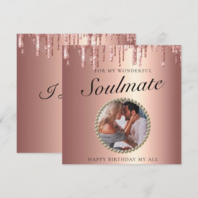 Chic Glitter Drips Photo Girlfriend Birthday Card (Front/Back)