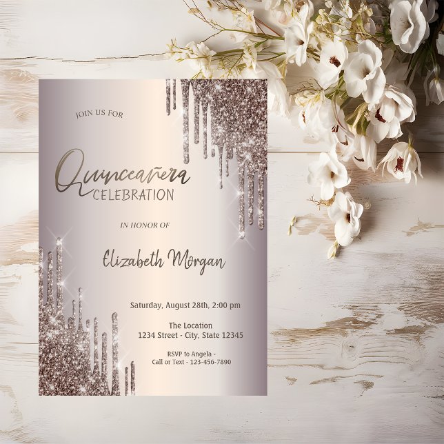 Chic Glitter Drips Quinceañera Invitation (Creator Uploaded)