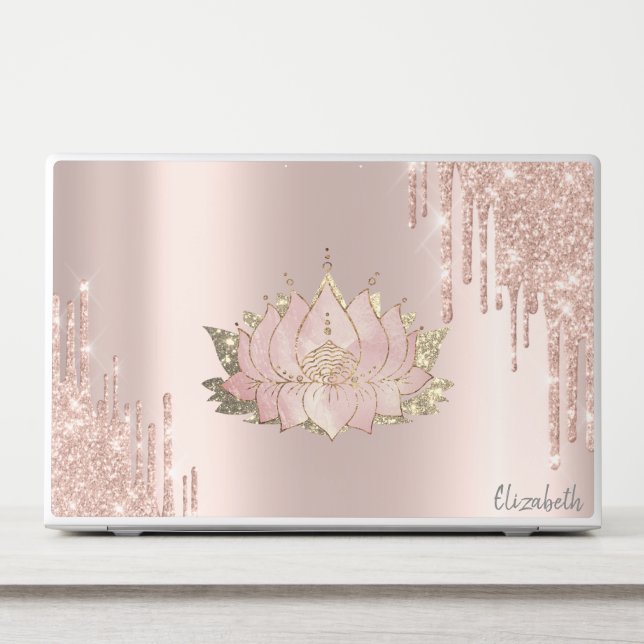 Chic Glitter Drips Rose Gold Lotus HP Laptop Skin (Front)