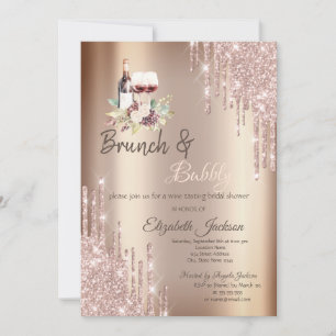 Chic Glitter Drips Wine Grapes Bridal Shower Invitation