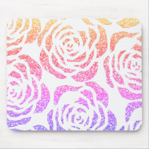 Chic Glitter Effect Colorful Roses White Mousepad