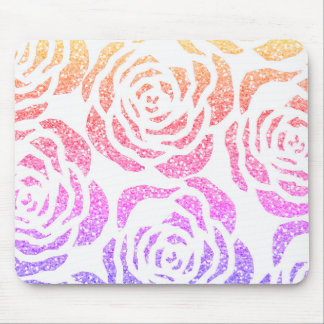 Chic Glitter Effect Colorful Roses White Mousepad