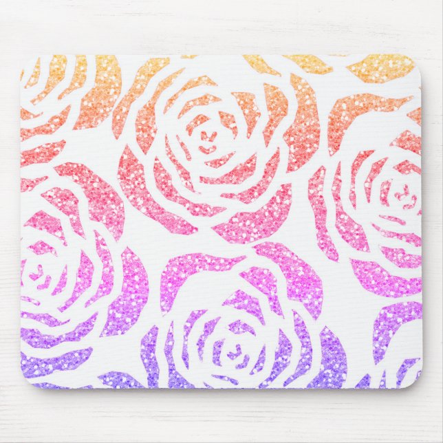 Chic Glitter Effect Colorful Roses White Mousepad (Front)