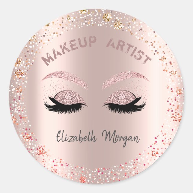 Chic Glitter Faux Lashes,Confetti,Makeup Classic Round Sticker (Front)