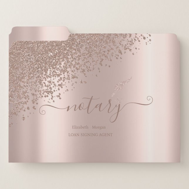 Chic Glitter Feather Notary Rose Gold Diamonds  File Folder (Front Left)