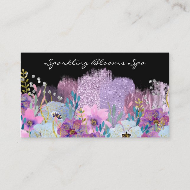 *~* Chic Glitter Girly Feminine Floral Exciting Business Card (Front)