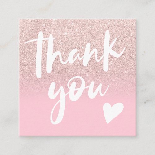 Chic glitter girly pink elegant modern thank you square business card