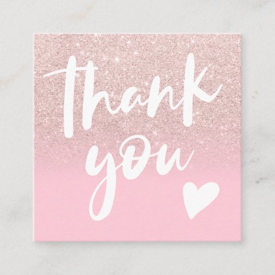 Chic glitter girly pink elegant modern thank you square business card ...