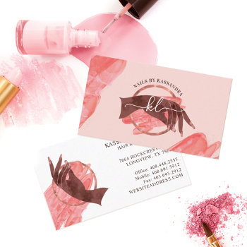 Chic Glitter Glam Nail Art Manicure Salon Monogram Business Card by moodthology at Zazzle