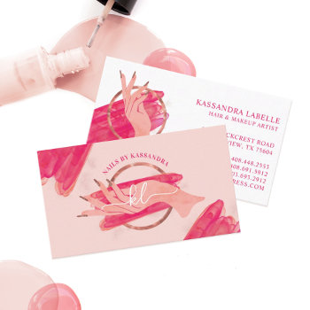Chic Glitter Glam Nail Art Manicure Salon Monogram Business Card by moodthology at Zazzle