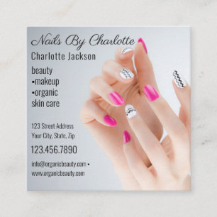 Chic Glitter Glam Nail Art Manicure Salon QR Code Square Business Card