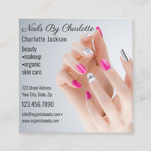 Chic Glitter Glam Nail Art Manicure Salon QR Code Square Business Card