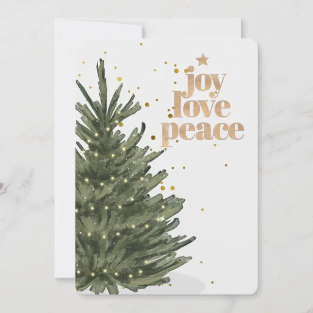 Chic Glitter Gold Script Non Photo Christmas Tree Holiday Card | Zazzle