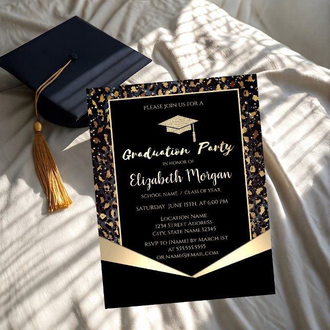 Chic Glitter Grad Cap,Glitter Leopard Graduation  Invitation (Creator Uploaded)