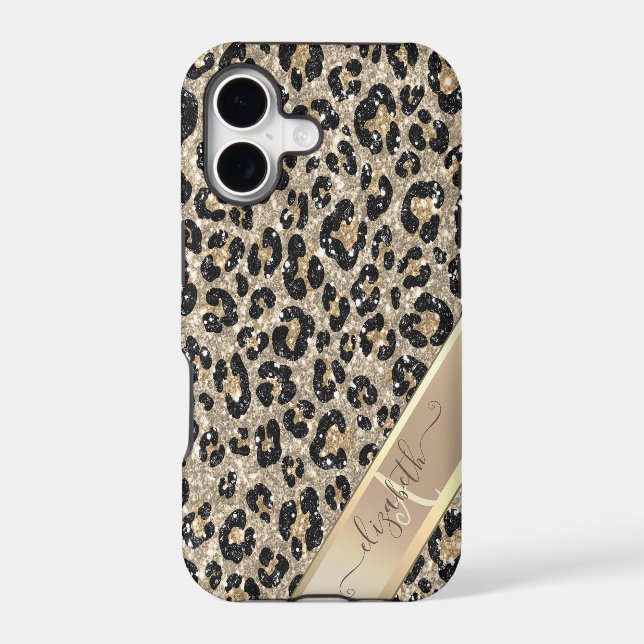 Chic Glitter Leopard Pattern Monogram      Case-Mate iPhone Case (Back)