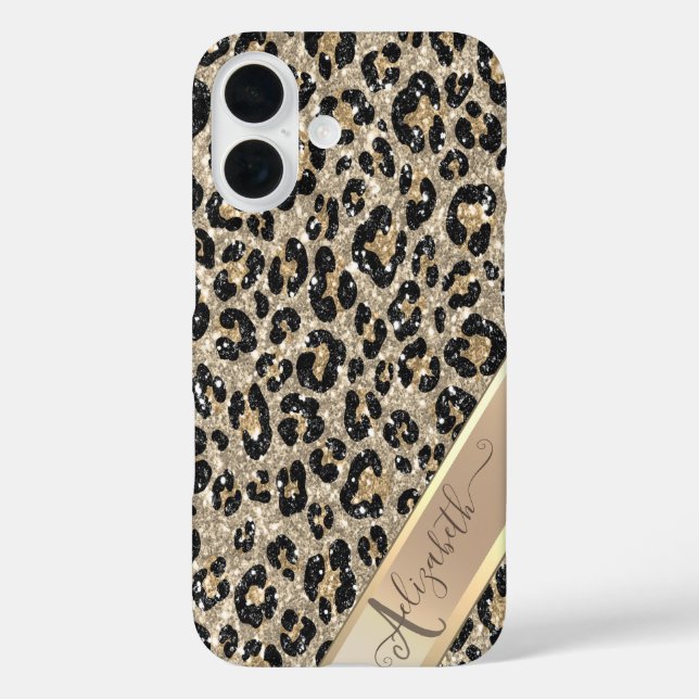 Chic Glitter Leopard Pattern Monogram      Case-Mate iPhone Case (Back)