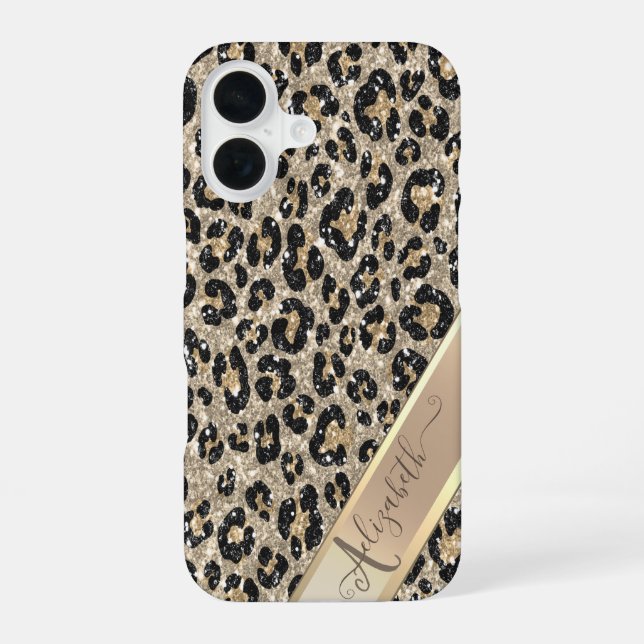 Chic Glitter Leopard Pattern Monogram      Iphone Case (Back)
