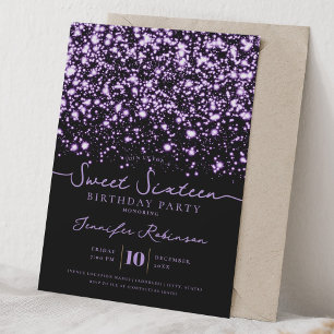 Chic Glitter Lights Sweet 16 Birthday Purple Invitation