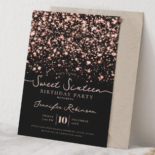 Chic Glitter Lights Sweet 16 Birthday Rose Gold  Invitation