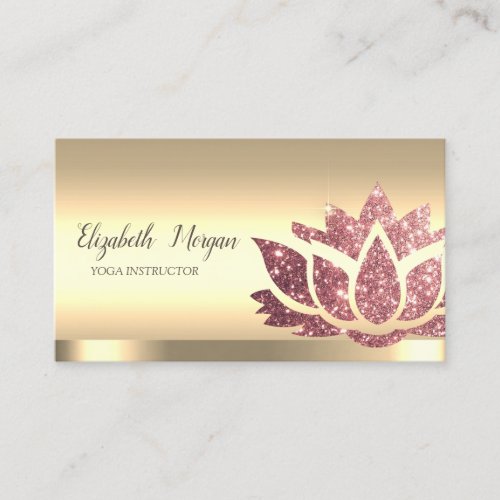 Chic Glitter Lotus Flower Gold Yoga Instructor  Business Card