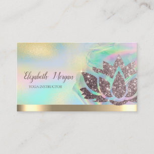 Chic Glitter Lotus Holographic Ink  Yoga  Business Card