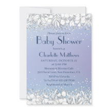 Chic Glitter Modern Floral Blue Boy Baby Shower