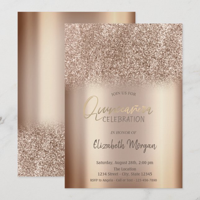 Chic Glitter Ombre Quinceañera Invitation (Front/Back)