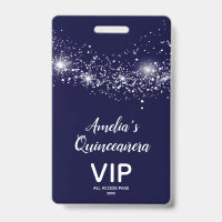 Chic Glitter on Navy Quinceañera Invite VIP Pass