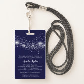 Chic Glitter on Navy Quinceañera Invite VIP Pass Badge (Back with Lanyard)