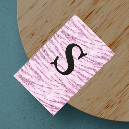 Chic glitter pink animal print monogram  business card magnet