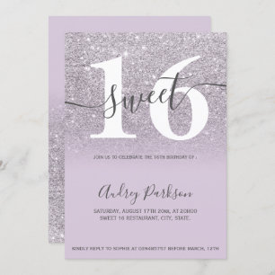 Chic glitter purple lilac ombre girly Sweet 16 Invitation