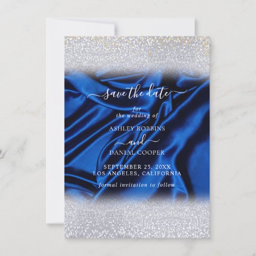 Chic Glitter Royal Blue Save the Date Invitation