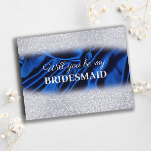 Chic Glitter Royal Blue Will You Be My Bridesmaid Postcard