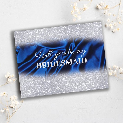 Chic Glitter Royal Blue Will You Be My Bridesmaid  Postcard