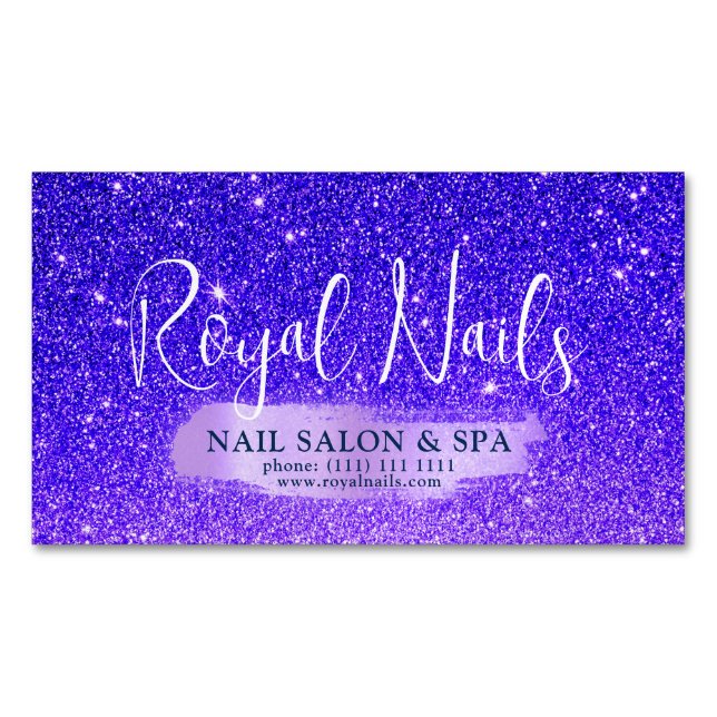 Chic Glitter SPA Nail Salon Makeup Hair  Business Card Magnet (Front)