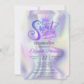 Chic Glitter Tiara Holographic Sweet 16 Party Invitation (Front)