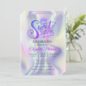 Chic Glitter Tiara Holographic Sweet 16 Party Invitation (Standing Front)