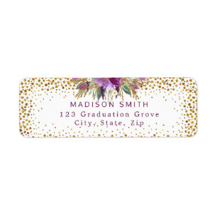 Chic Glitter Watercolor Flowers Gold Confetti Label