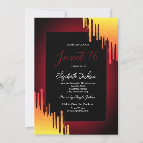 Chic Glitter Yellow DripsRed  Invitation