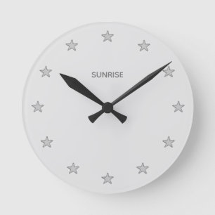 Chic Glittering Gray Stars on Dust Silver Round Clock