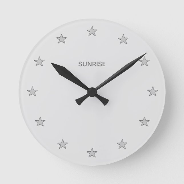 Chic Glittering Gray Stars on Dust Silver Round Clock (Front)