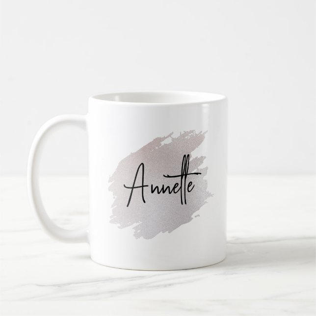 Chic glittery brushstroke personalized  coffee mug (Left)